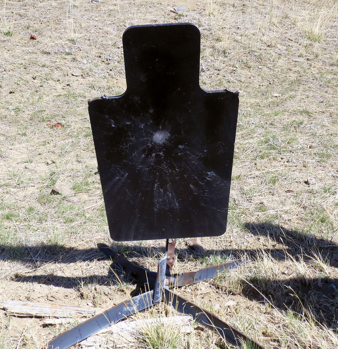 At 300 yards, it took Mike three shots to make a hit on steel but it was nearly dead center.